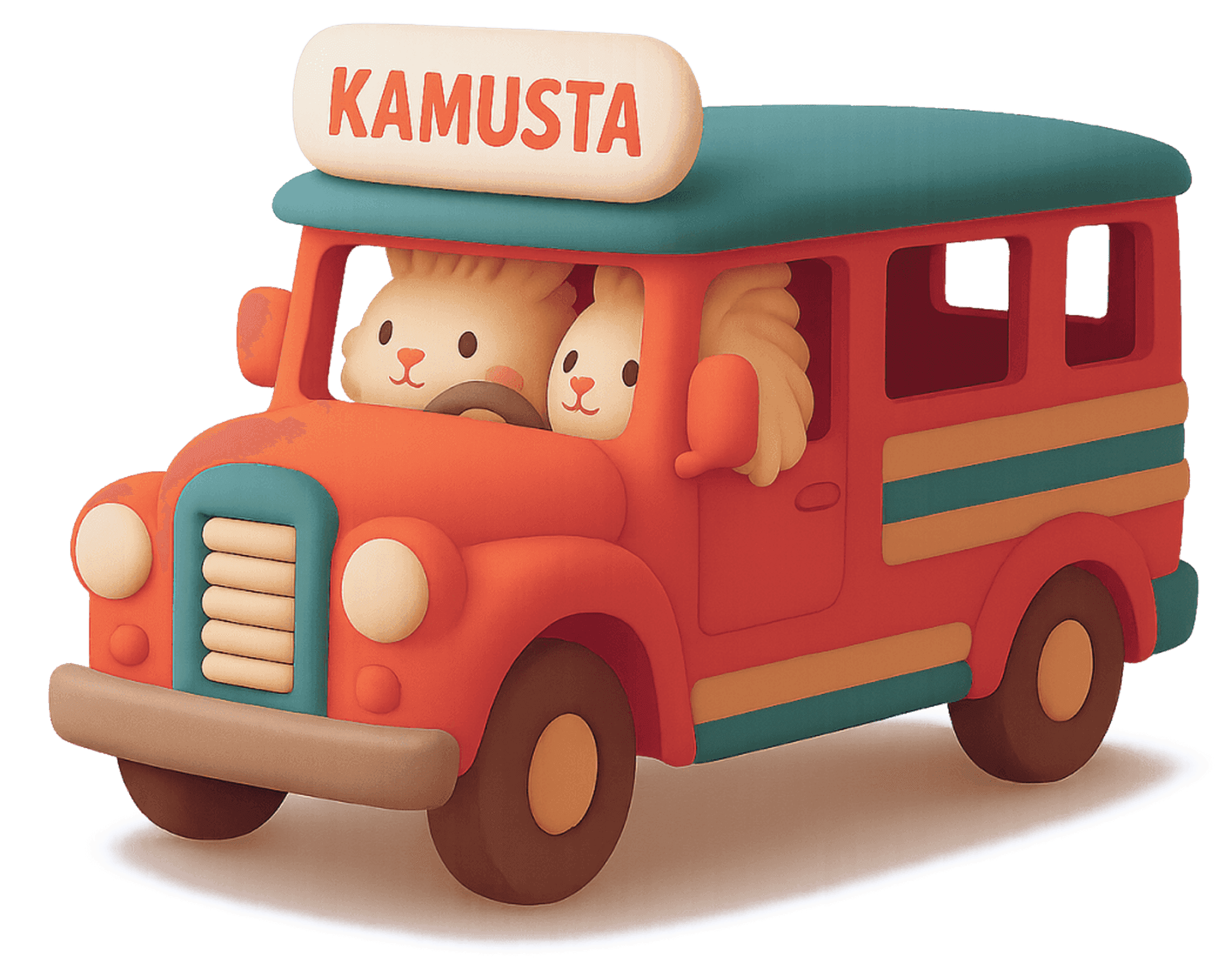A friendly Filipino jeepney full of bunnies — Kasama mascot