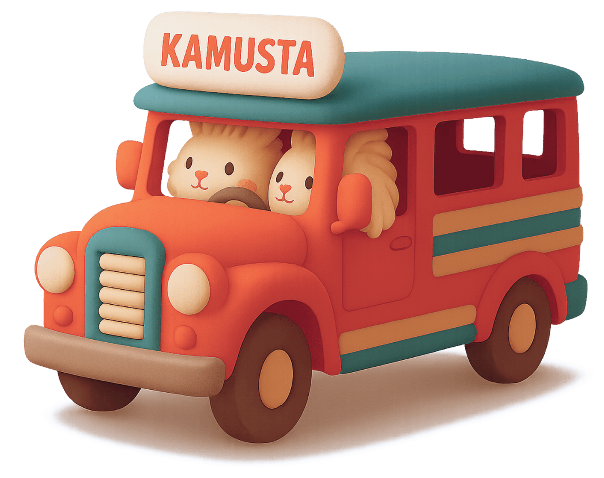 A friendly Filipino jeepney full of bunnies — Kasama mascot