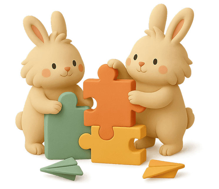 Two bunnies fitting puzzle pieces together