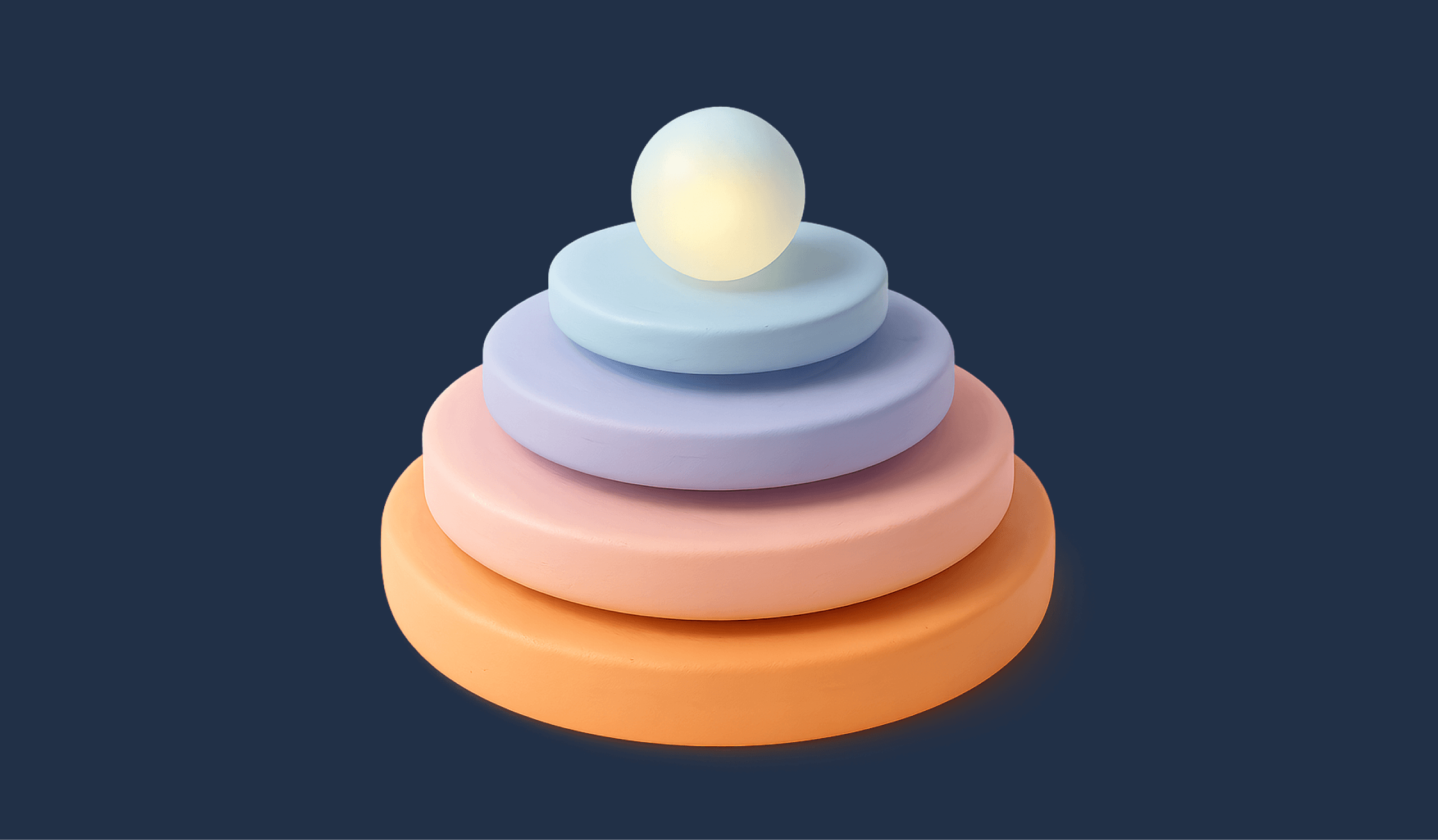Stacked pastel rings with a glowing sphere on top