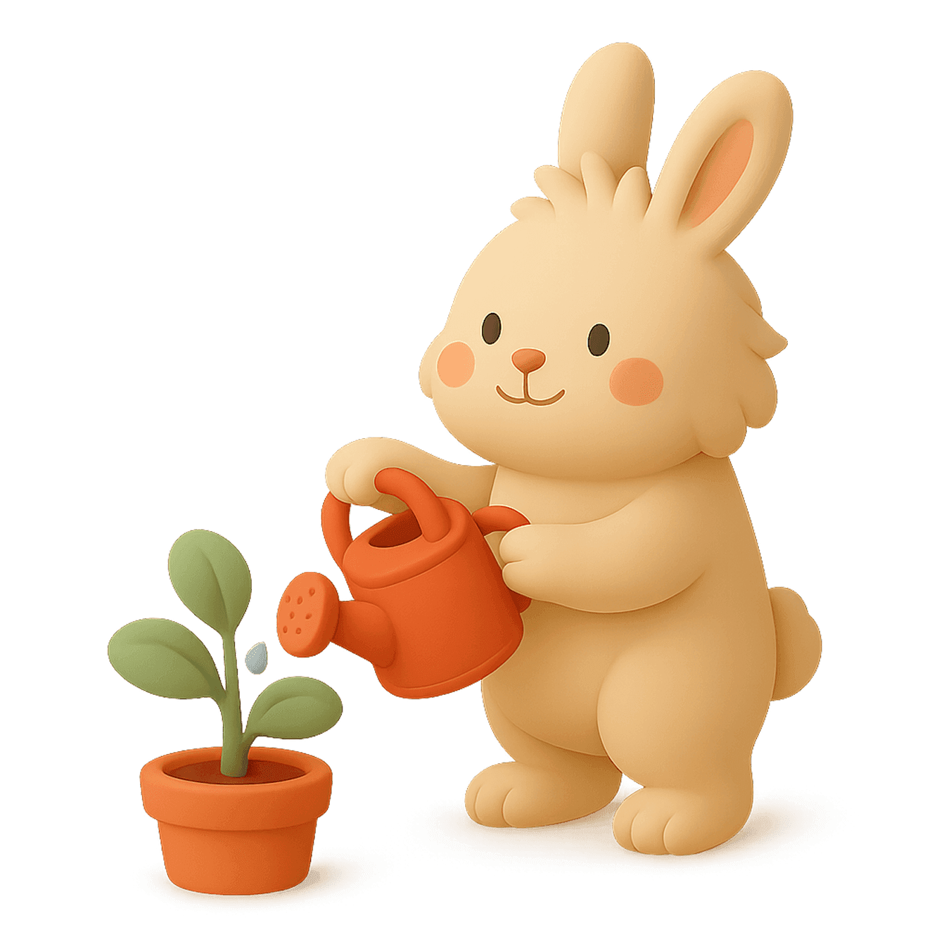 Bunny watering a small potted plant