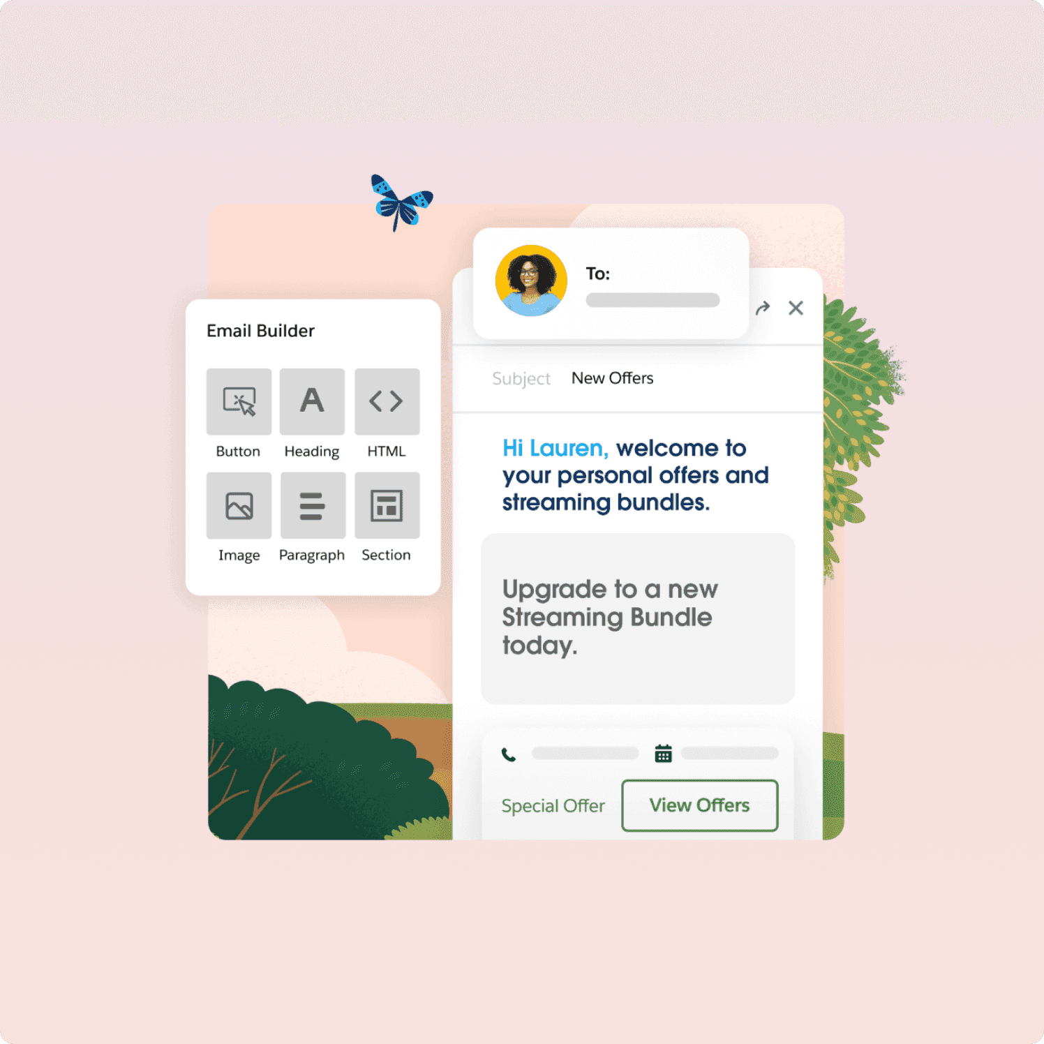 Salesforce Marketing Cloud email builder with subject and preview
