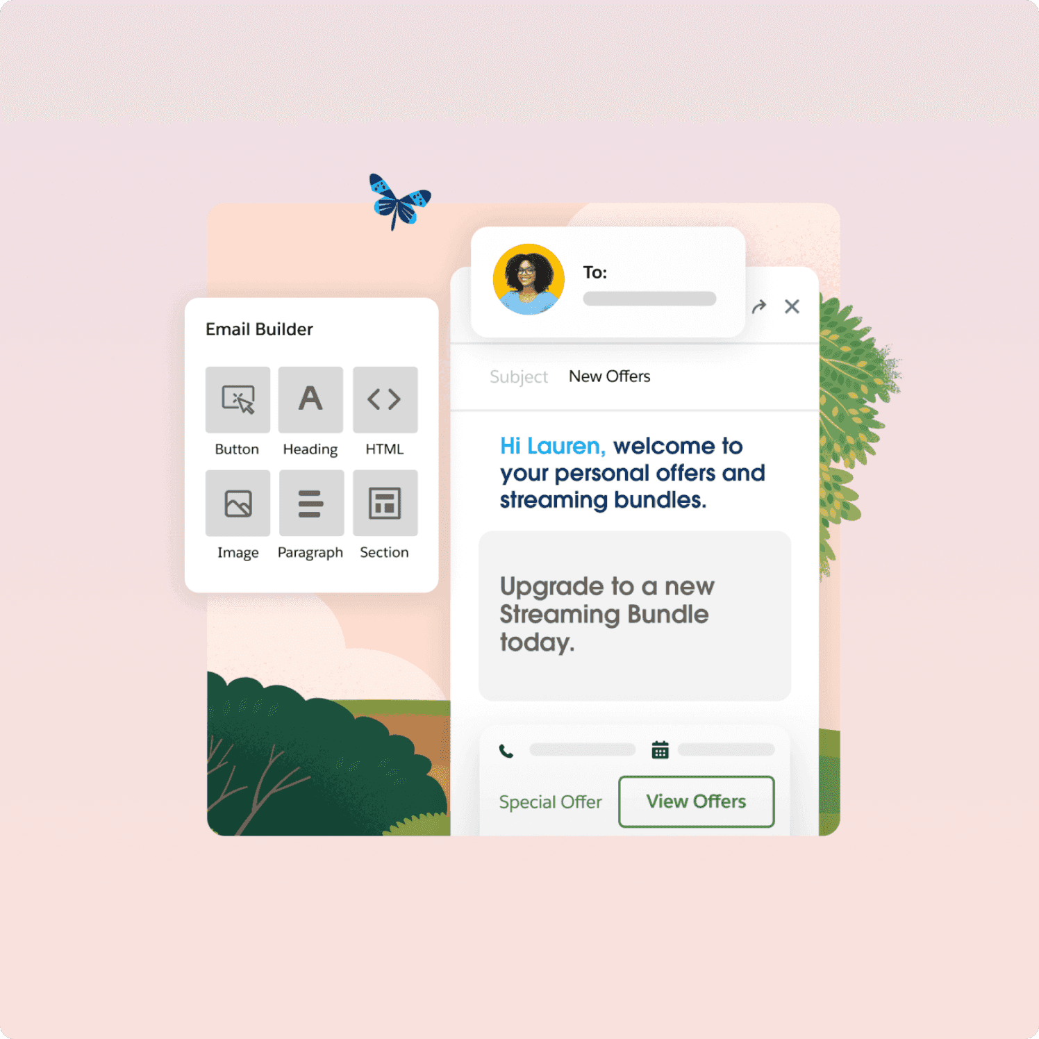 Salesforce Marketing Cloud email builder with subject and preview